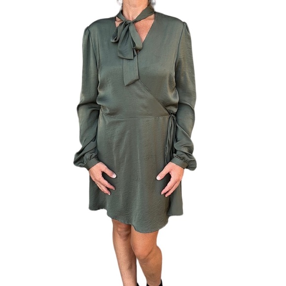 Anthropologie Dresses & Skirts - AVEC LES FILLES Anthropologie | Wrap Dress Neck Tie‎ Long Sleeve Olive Gr…